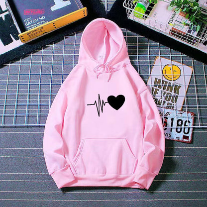 Damen Kapuzenpullover Herzschlagmotiv Norvielle