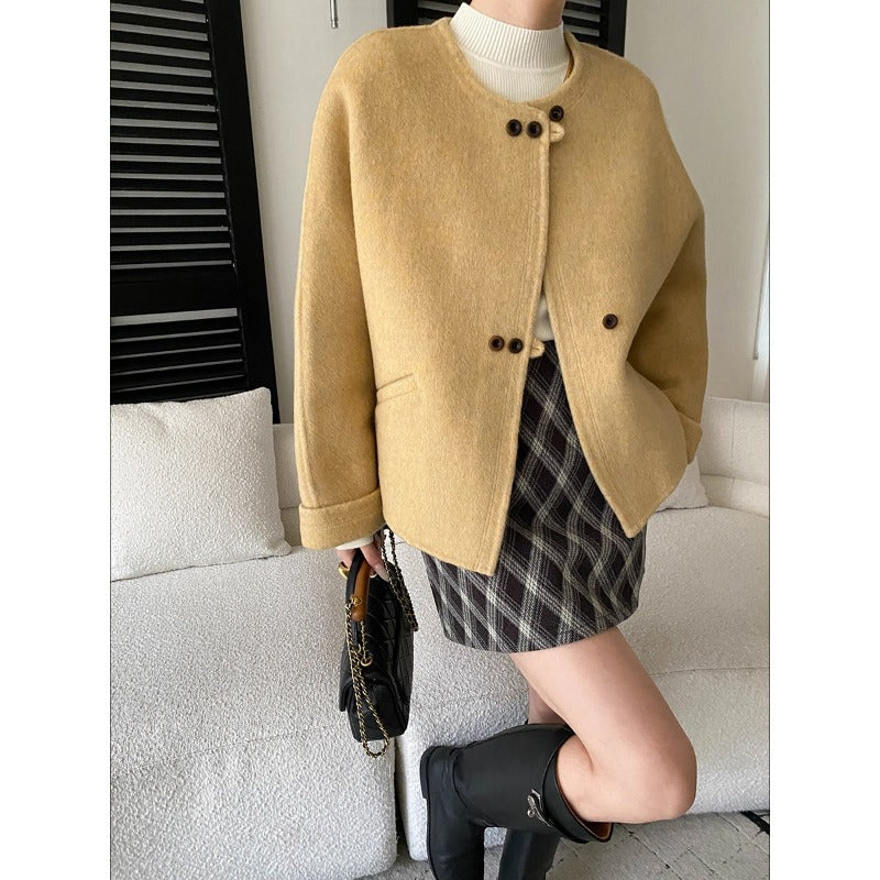 Damen Oversized-Jacke Wollmix Knöpfe Braun - Norvielle