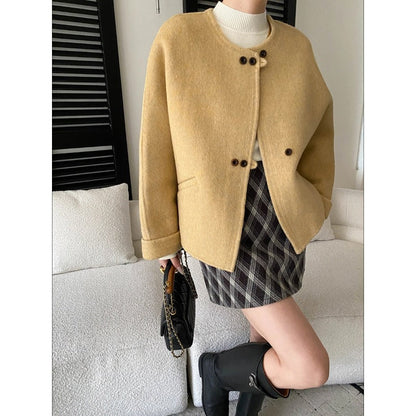 Damen Oversized-Jacke Wollmix Knöpfe Braun - Norvielle