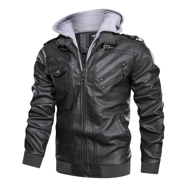 Herren Jacke Synthetisches Leder Abnehmbare Kapuze