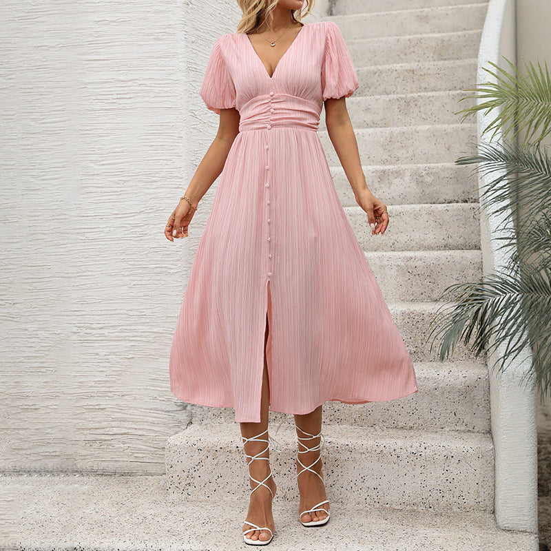 Damen Maxikleid V-Ausschnitt Knöpfe Norvielle - Norvielle