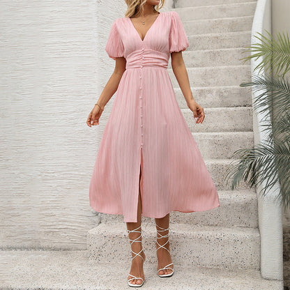 Damen Maxikleid V-Ausschnitt Knöpfe Norvielle - Norvielle