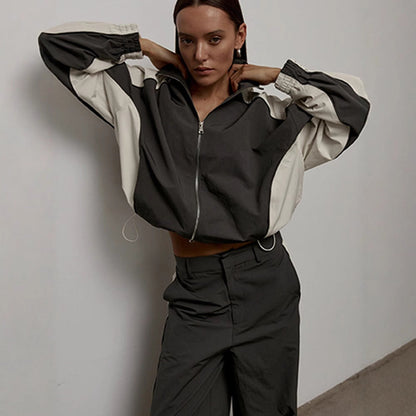 Damen Oversized Jacke Sportlich Reißverschluss Norvielle