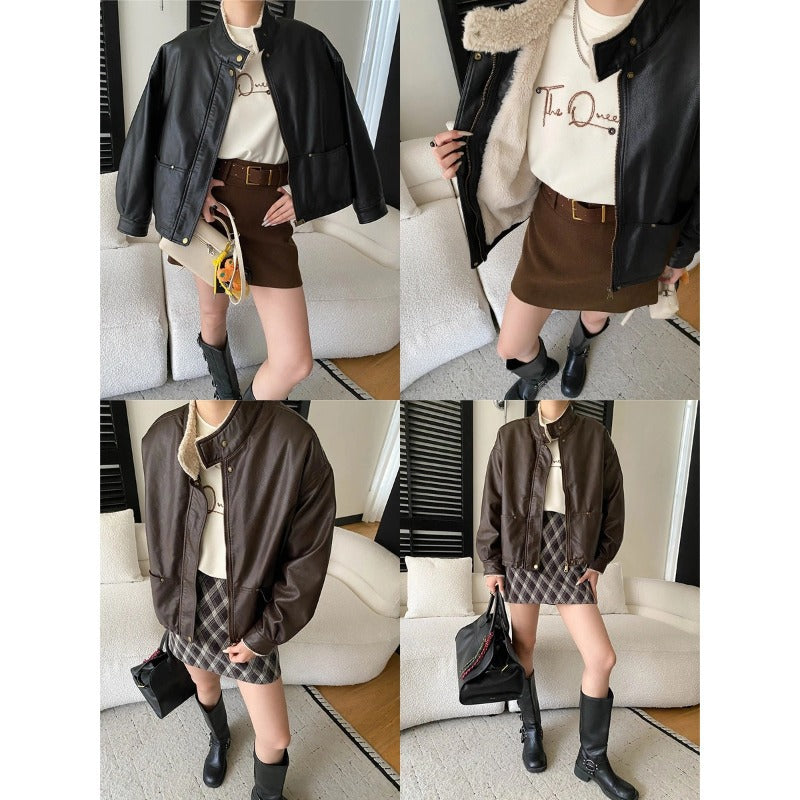 Damen Kunstlederjacke Lässig Elegant