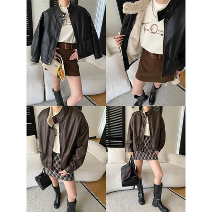 Damen Kunstlederjacke Lässig Elegant