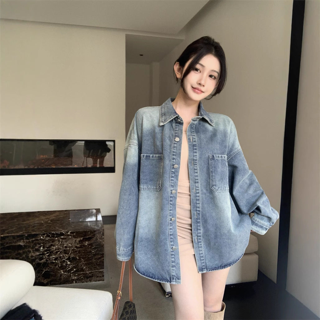 Damen Oversize Denim Hemd Blau - Norvielle