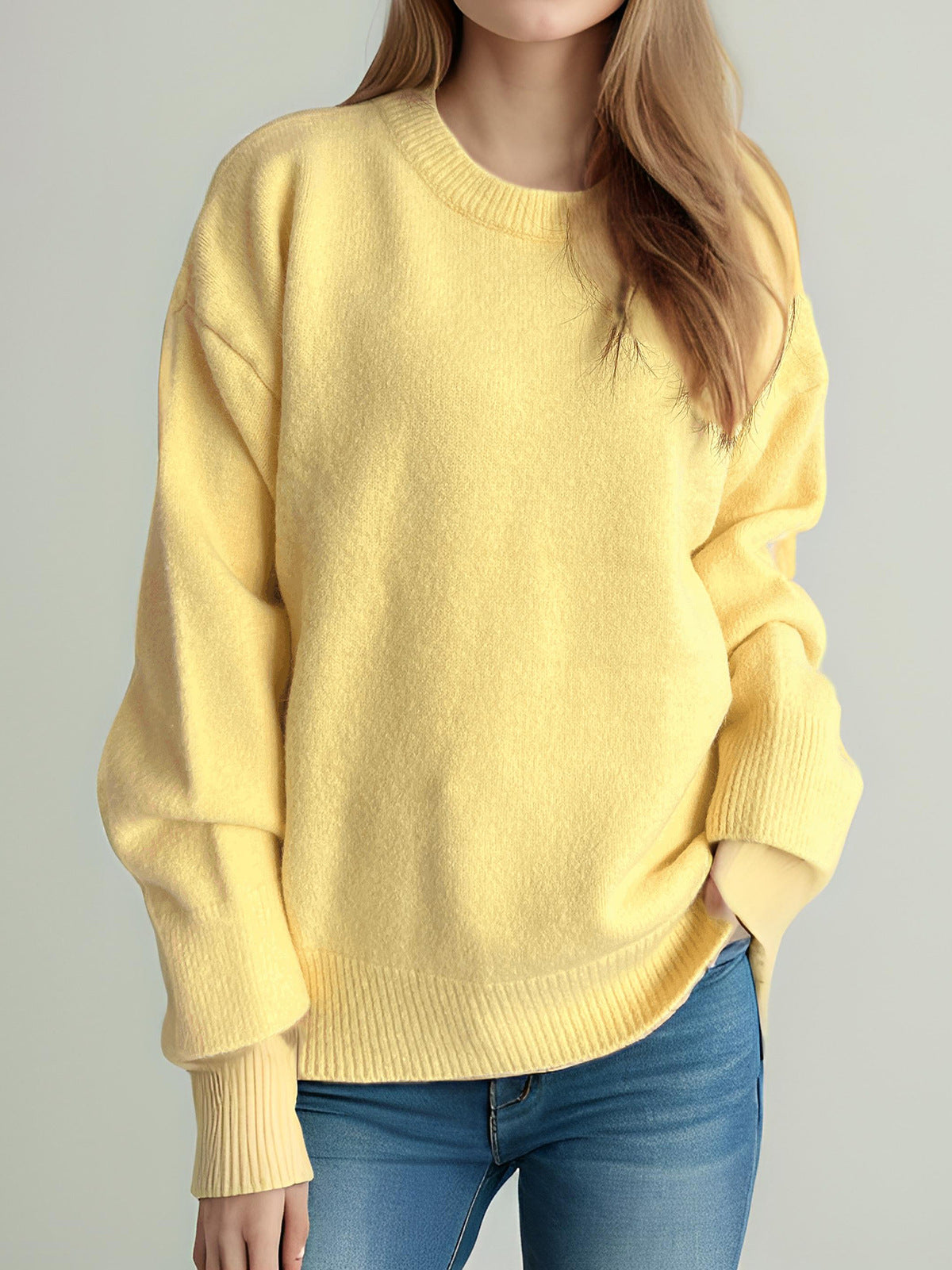 Damen Oversized Strickpullover Weicher Baumwollmix Lässiger Schnitt