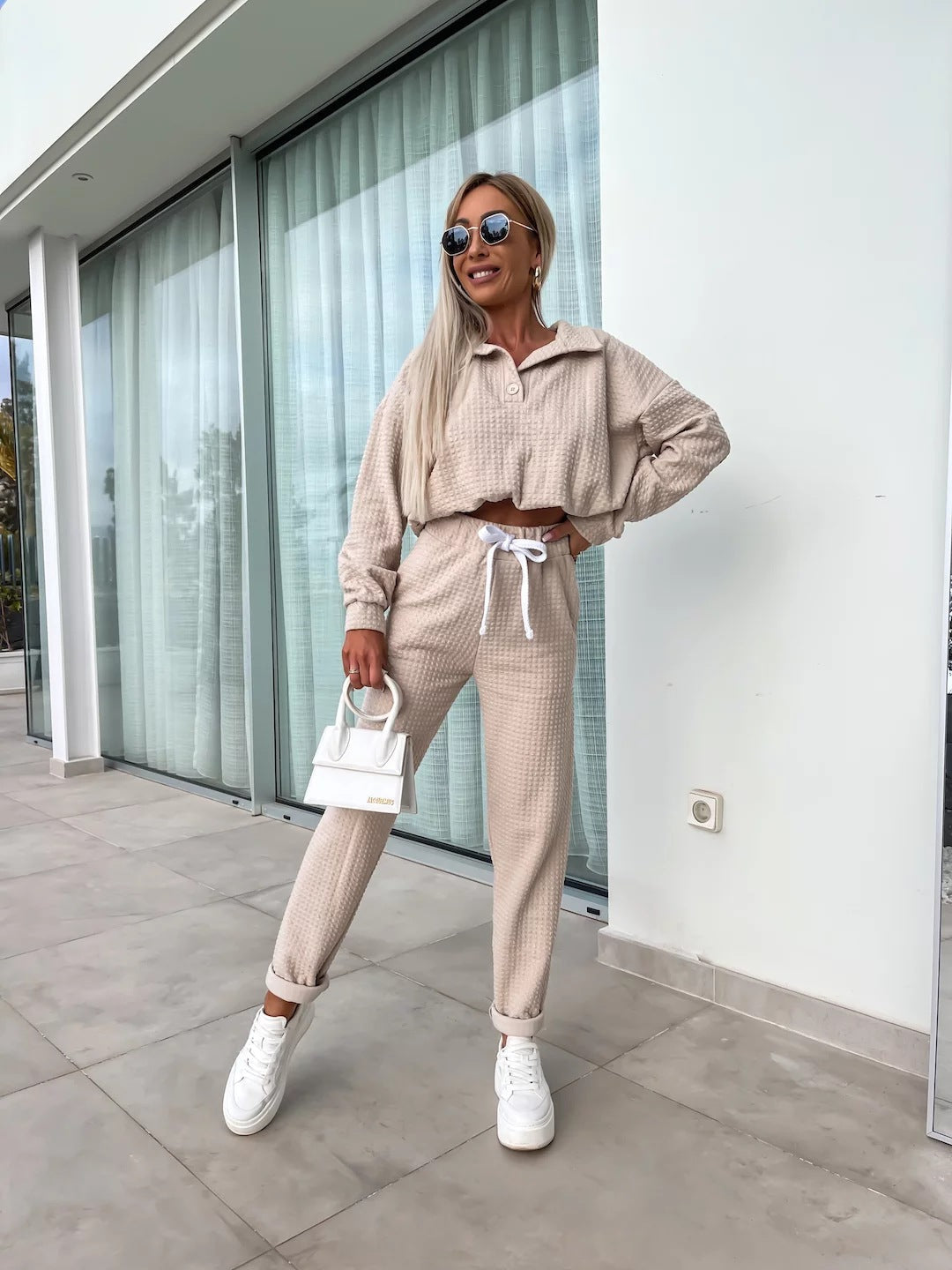 Damen Freizeitanzug Set Cropped Oberteil Bequeme Hose Norvielle