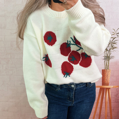Damen Strickpullover Tomatenmuster Lässiger Schnitt Norvielle - Norvielle