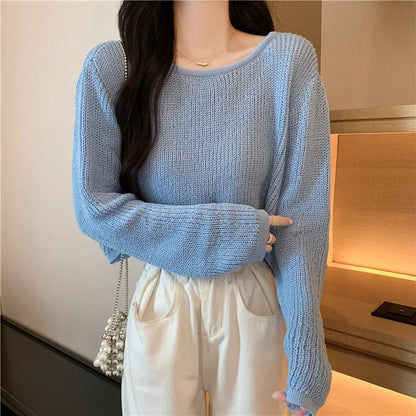Damen Cropped Pullover Feinripp Strick Lässig Beige