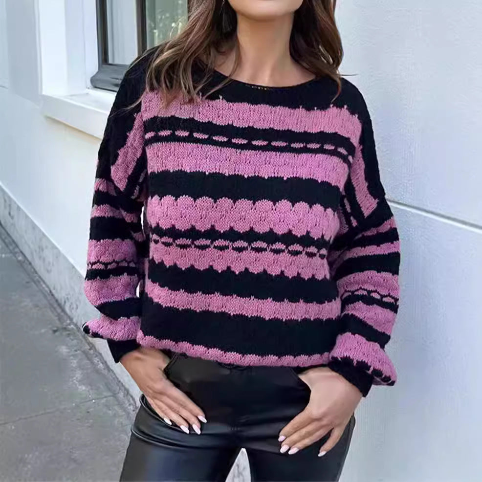 Damen Grobstrickpullover Modernes Muster Locker Ärmel Norvielle - Norvielle