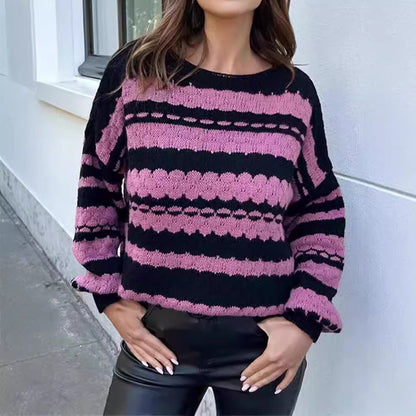 Damen Grobstrickpullover Modernes Muster Locker Ärmel Norvielle - Norvielle