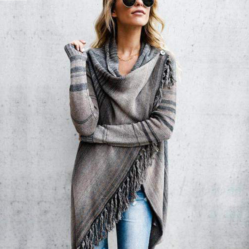 Damen Poncho mit Fransen Gemütlich Norvielle