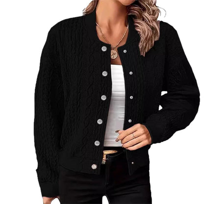 Damen Strickjacke Zopfmuster Druckknopfverschluss Beige Norvielle