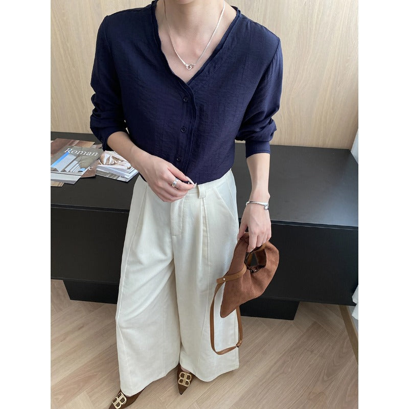 Damen Bluse V-Ausschnitt Knöpfe Norvielle