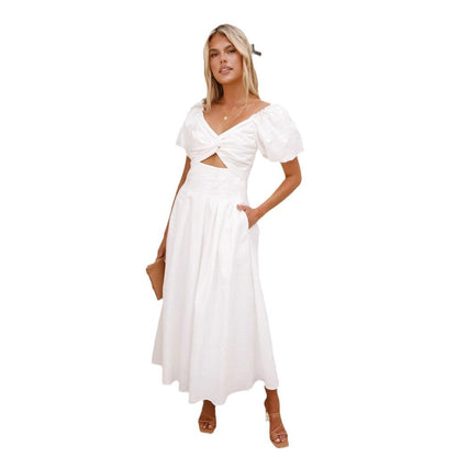 Damen Midikleid Puffärmel Knotendetail Norvielle