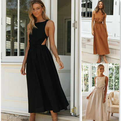 Damen Sommermaxikleid Raffinierter Schnitt Verstellbarer Taillenzug - Norvielle