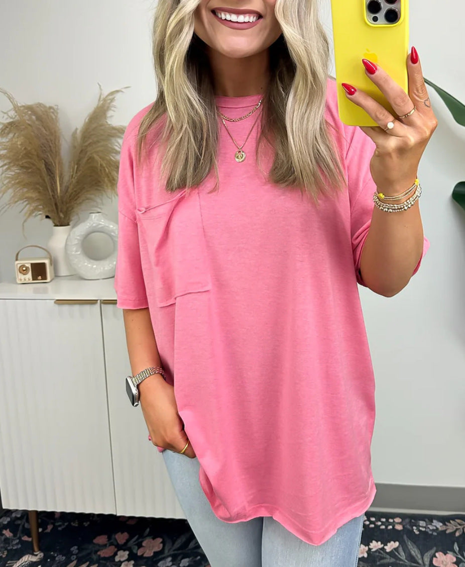 Damen Oversized T-Shirt mit Tasche aus Baumwolle