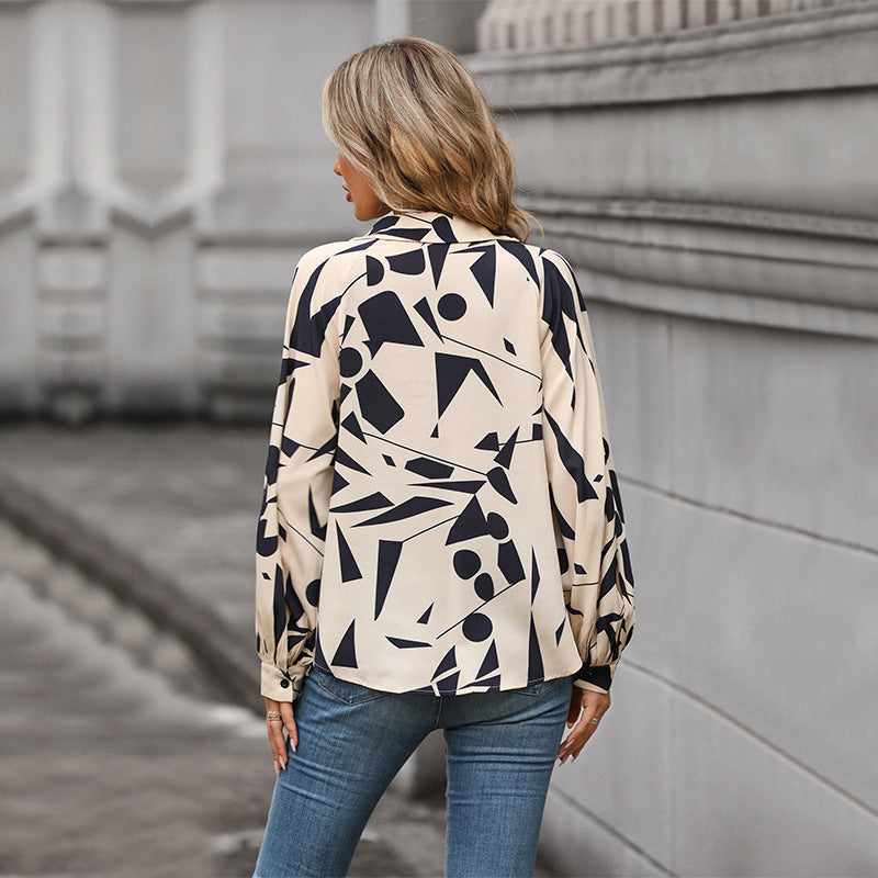 Damen Bluse Geometrisches Muster Voluminöse Ärmel Norvielle