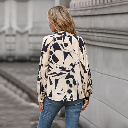 Damen Bluse Geometrisches Muster Voluminöse Ärmel Norvielle