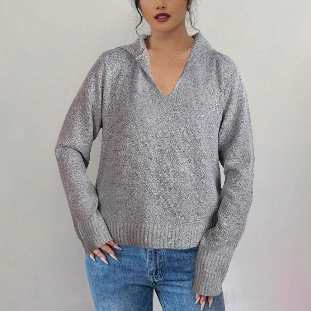 Damen Pullover Weiter Kragen Gerippte Bündchen Norvielle