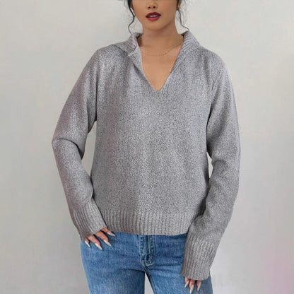 Damen Pullover Weiter Kragen Gerippte Bündchen Norvielle