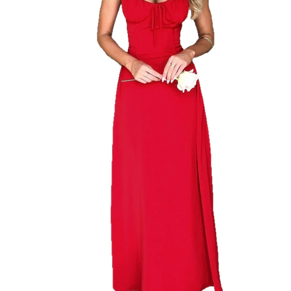 Damen Maxikleid Gerafftes Dekolleté Verstellbare Träger Norvielle