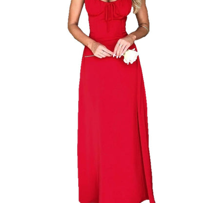 Damen Maxikleid Gerafftes Dekolleté Verstellbare Träger Norvielle