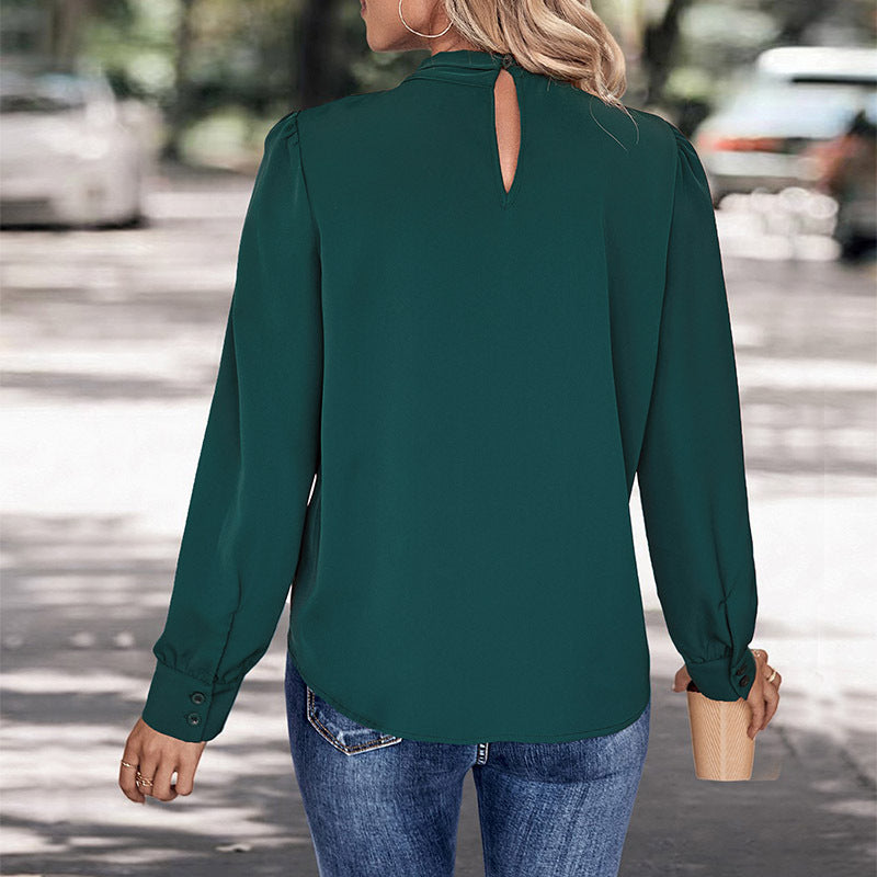 Damen Bluse Stehkragen Puffärmel Norvielle