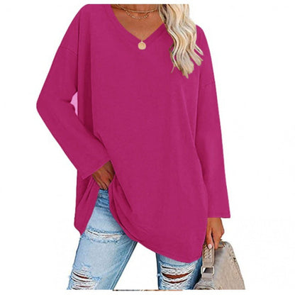 Damen Sweatshirt V-Ausschnitt Langärmlig Asymmetrisch Grau