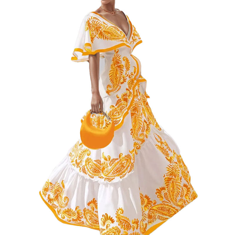 Damen Maxikleid Rüschenrock Floralmuster