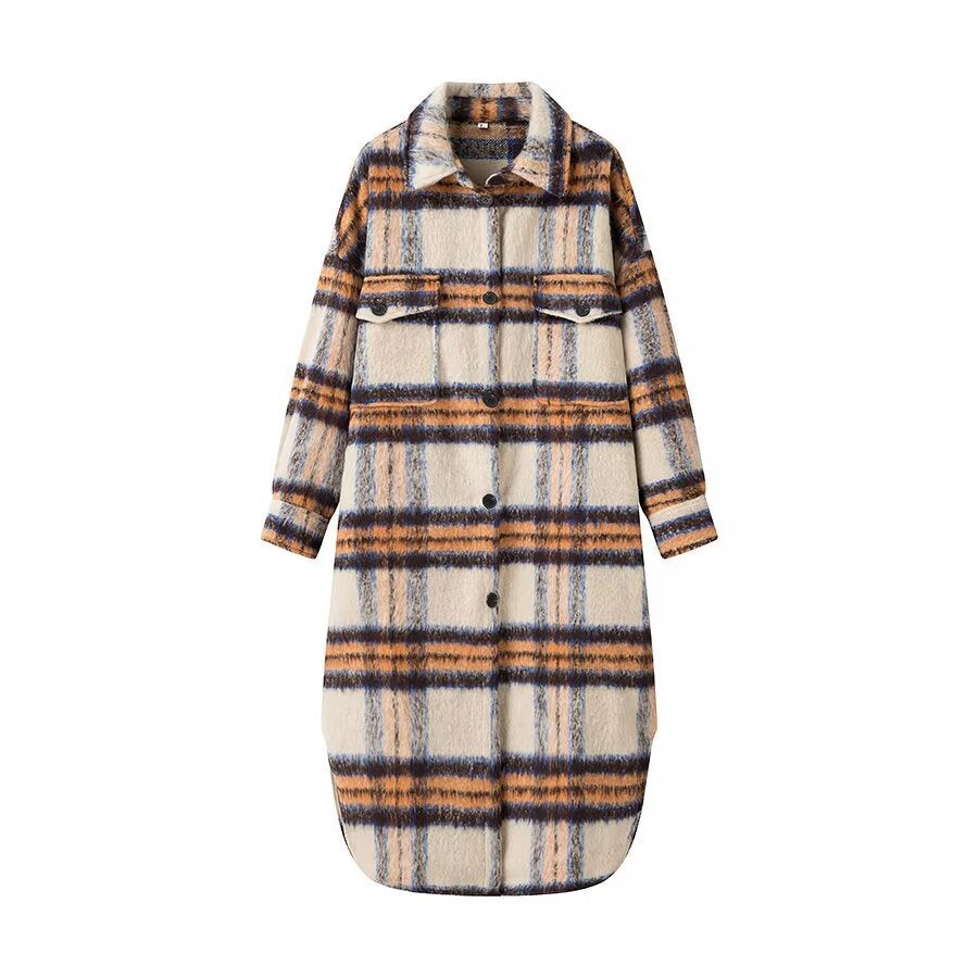 Damen Oversized Wollmantel Karomuster