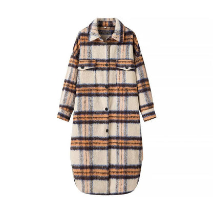 Damen Oversized Wollmantel Karomuster