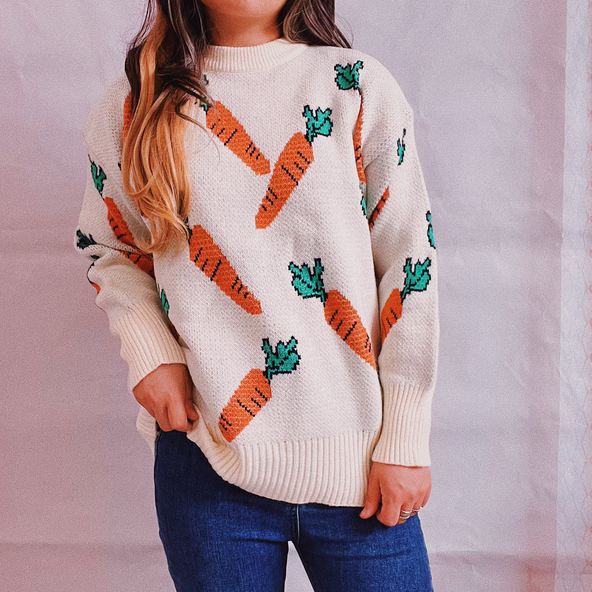 Damen Strickpullover Oversized Karottenmuster Norvielle - Norvielle