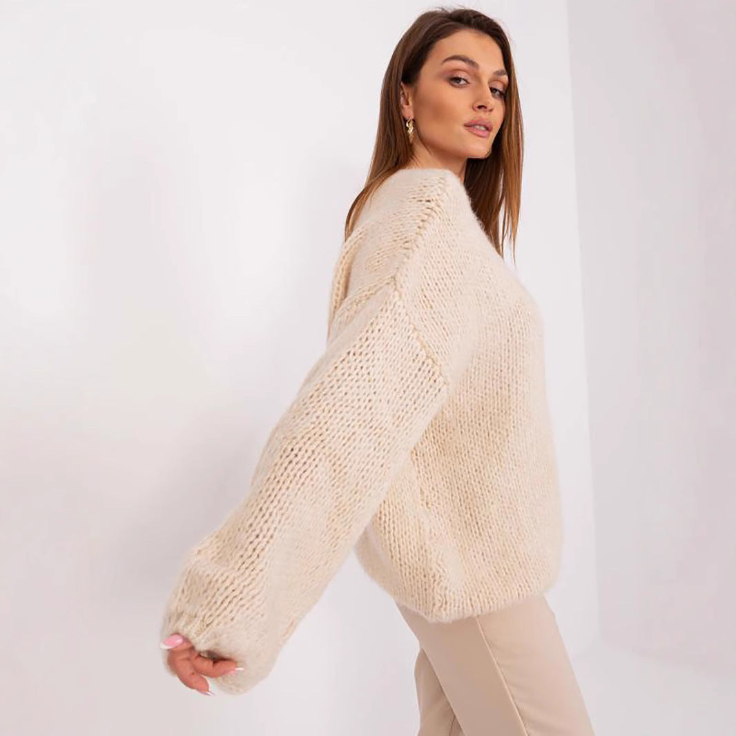 Damen Oversized Grobstrickpullover Weite Ärmel Norvielle
