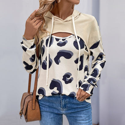 Damen Hoodie Leopardenmuster Cut-Out-Details Schwarz - Norvielle