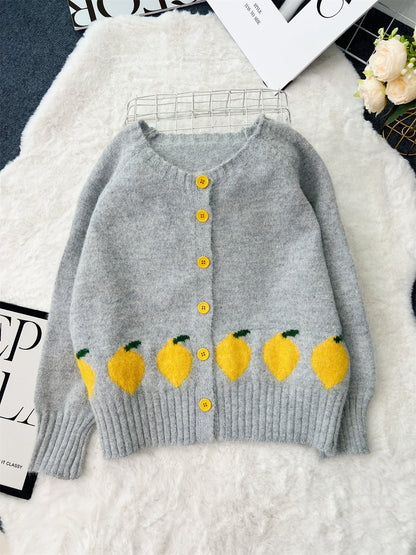 Damen Strickjacke Zitronen-Motiv Bunt Norvielle