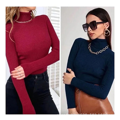 Damen Rollkragenpullover Rippstruktur Langarm Norvielle
