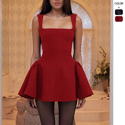 Damen Kurzkleid Schwingender Saum Großer Ausschnitt Norvielle - Norvielle