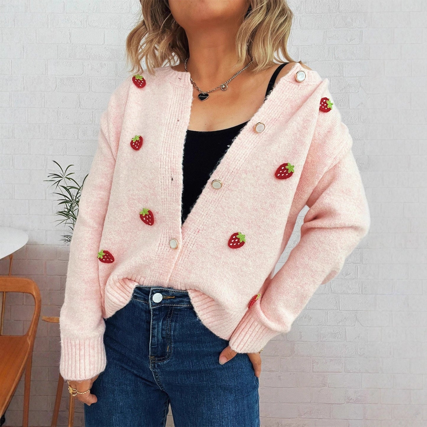 Damen Strickjacke Erdbeerdesign Norvielle