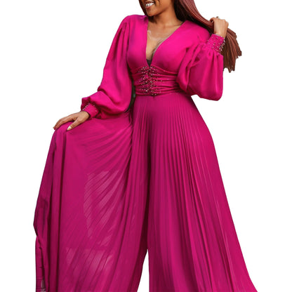 Damen Jumpsuit Plissiert Glitzernd
