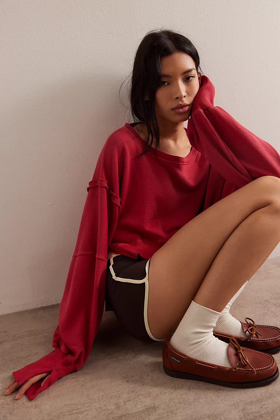 Damen Cropped Sweatpullover Weite Ärmel Norvielle
