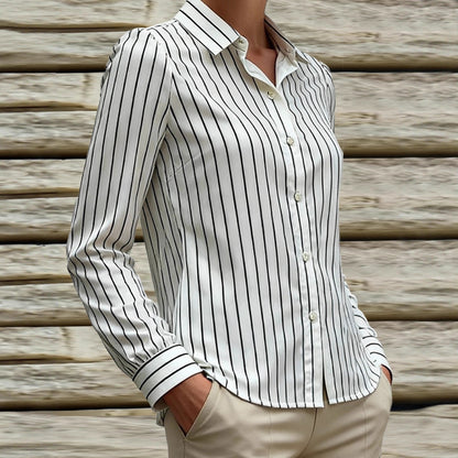 Damen Bluse Gestreift Klassischer Kragen Puffärmel Norvielle