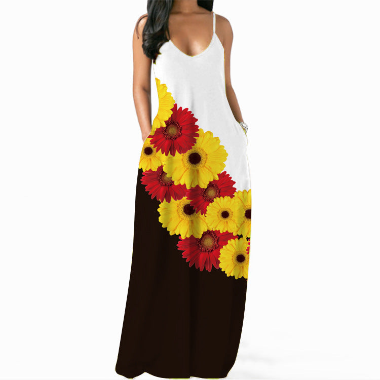 Damen Maxikleid mit Blumenmuster und Seitentaschen