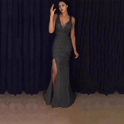 Damen Abendkleid Glitzernd Tiefes Dekolleté