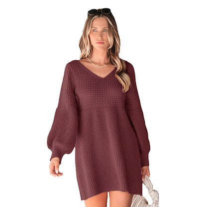 Damen Strickkleid Voluminöse Ärmel Moderner Schnitt Norvielle