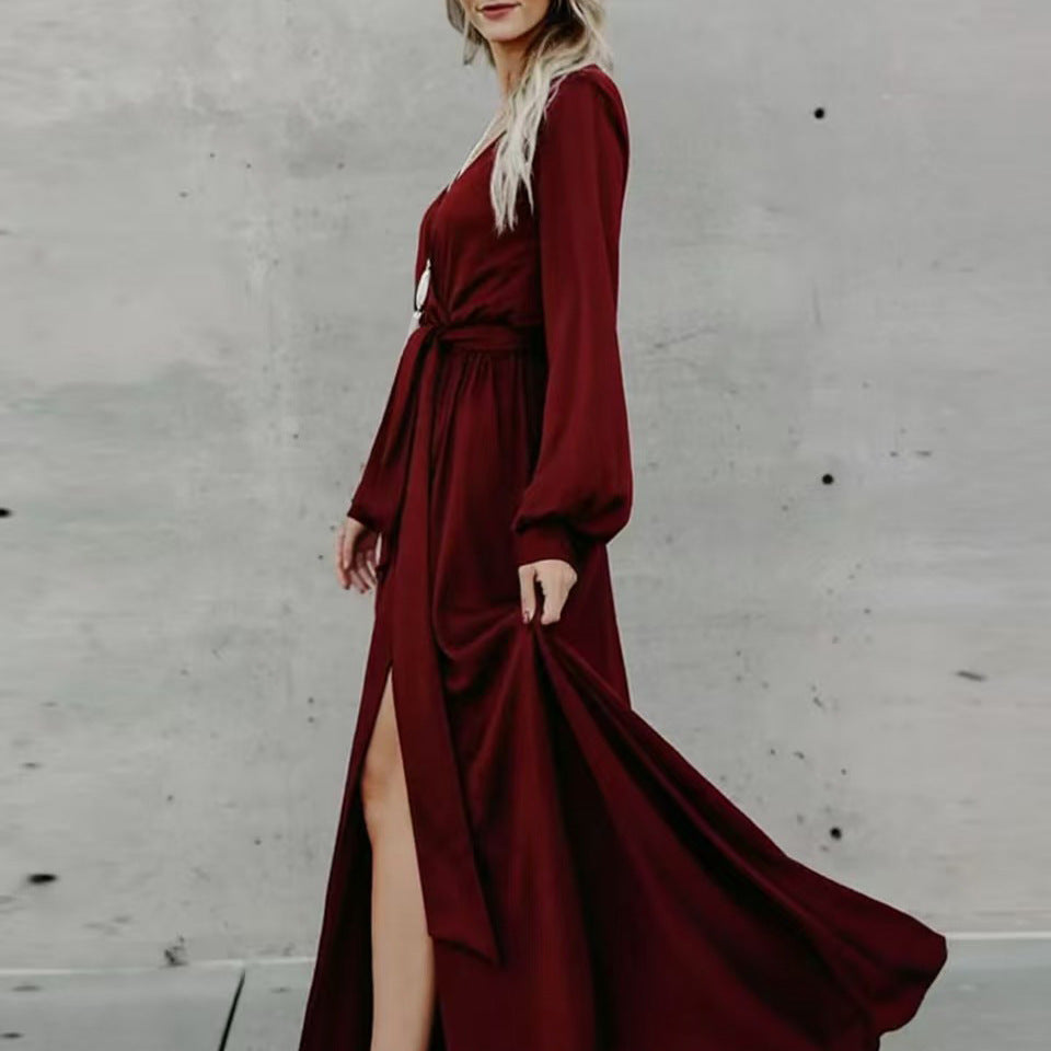 Damen Maxi-Kleid Fließender Stoff Tiefes Dekolleté