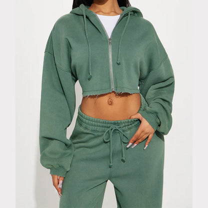 Damen Fleece-Jogginganzug Cropped Hochtailliert Weit Norvielle