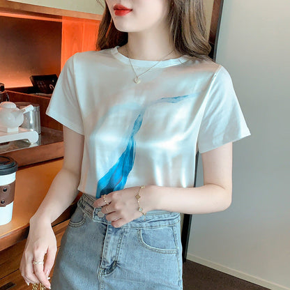 Damen T-Shirt Wasserfarben-Druck Lässiger Schnitt