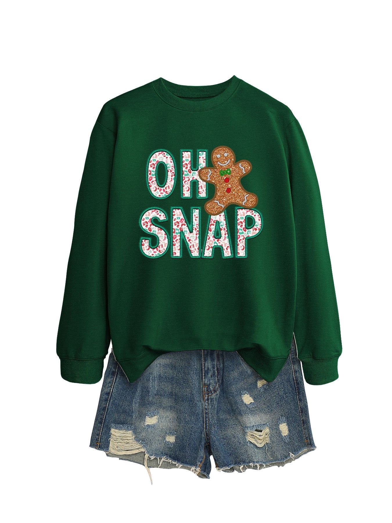 Damen Sweatshirt Lebkuchenmann Motiv Glitzer Schrift